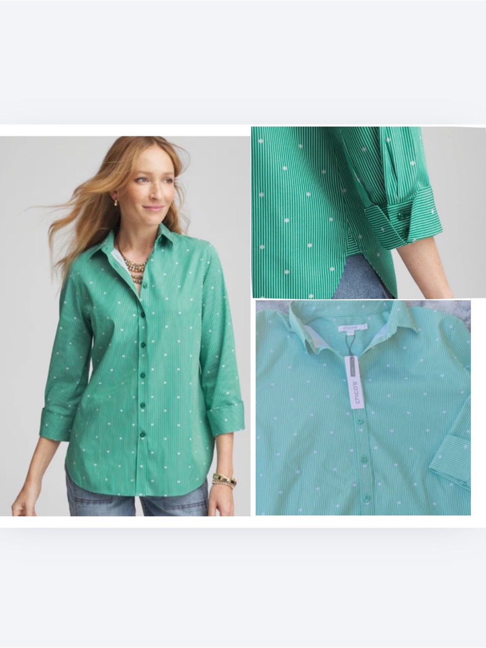 Chico’s No Iron™ Dot Stripe Shirt Green